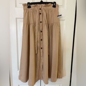 Universal Thread Linen Blend Tan Button-Front Midi Skirt Small